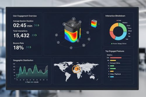 Dashboard of an analytical tool showing data gathered by user interactions with the 360 product engagement infrastructure