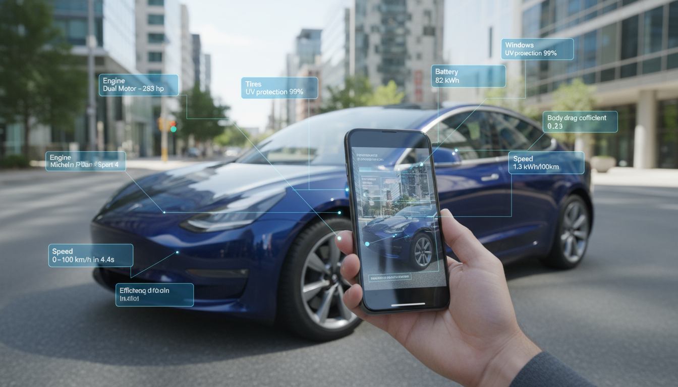 a person gathers information of a car with the help of AR