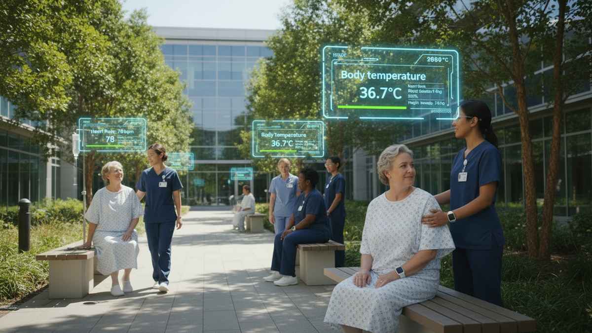 clinical staff monitoring patients conditions using AR in hospitals