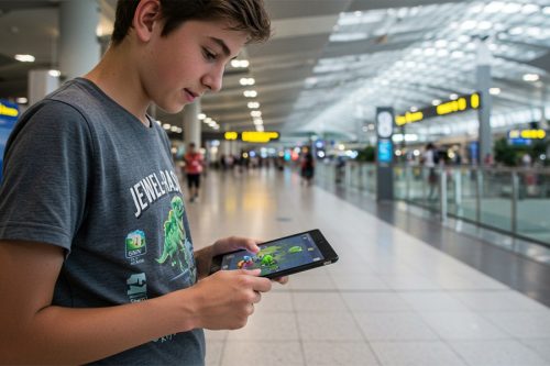 a teenager is entertained with ar in airports