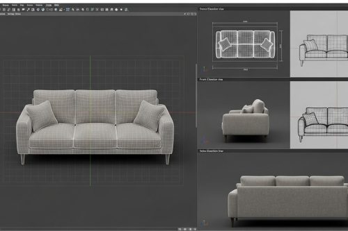rendering a sofa in a specialized software for delivering 360 product engagement